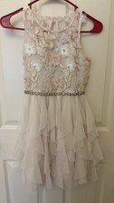 Rare Editions Girls Ivory Floral Sequin Tulle Fit Flare Knee Dress Size 4 Zip