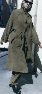 Zara ZW Collection Faded Flowing Lyocell Trenchcoat Damen lang -khaki  Gr.M - Bild 1 von 4