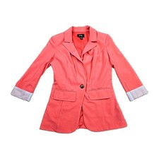 By  By Women's S Coral Pink 3/4 Sleeve Career Casual Blazer Jacket Stretch READ