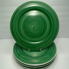 Caleca Hand Painted Dinner Plates | Green Swirl | 12.75 in | Italy | Set of 4