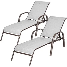 Set of 2 Patio Lounge Chairs Sling Chaise Lounges Recliner Adjustable Back