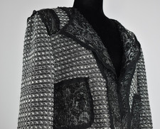 St. John Couture Sz 12 Blazer Black White Gray Shimmer Ruffle Pockets Jacket USA