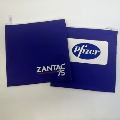 Lot Of 2 Promotional Zantac 75 Money, Travel, Make Up Zippered Bag 6 x6 