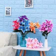 Best Artificial 45cm Stargazer Lillies 10 Head Flower Spray Bunch lily decor new