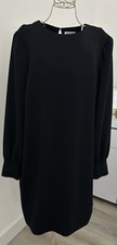 Jaegar Black Puff Sleeve Shift Dress Size 16 Excellent Condition With Pockets