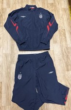 ENGLAND Men  s 2000s FOOTBALL SOCCER TRACKSUIT UMBRO NAVY Blue Sz S