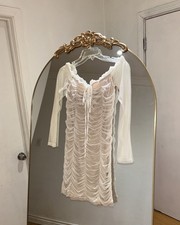 Fashion Nova Ruched Off Shoulder Mini White Dress Size L (runs small fits S & M)