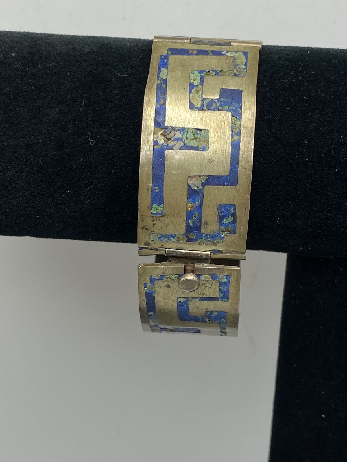 Sterling Silver Lapis Semi Multi Hinge Bracelet 3… - image 2