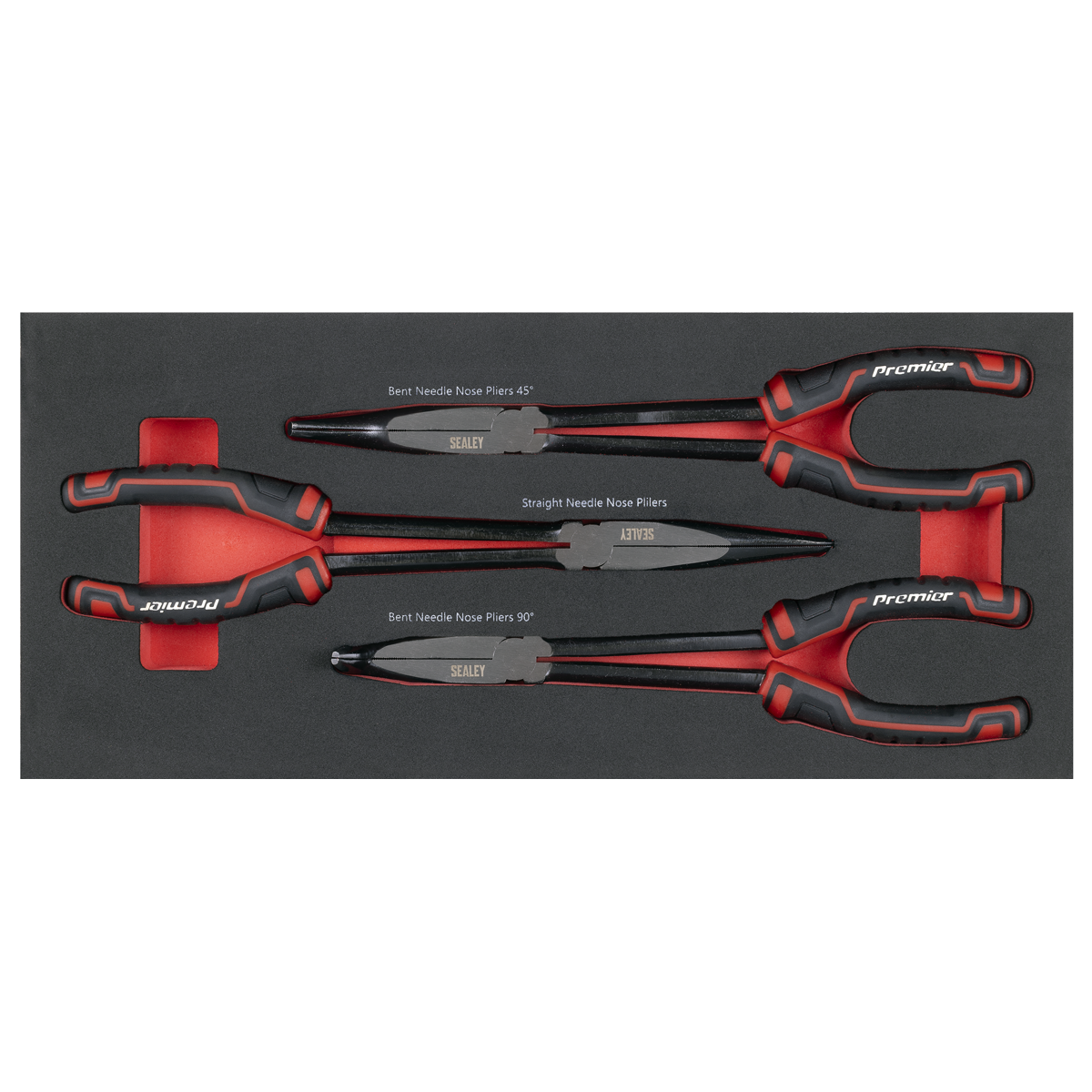 Sealey TBT58 Premier Long Needle Nose Pliers Set with Tool Tray 3pc