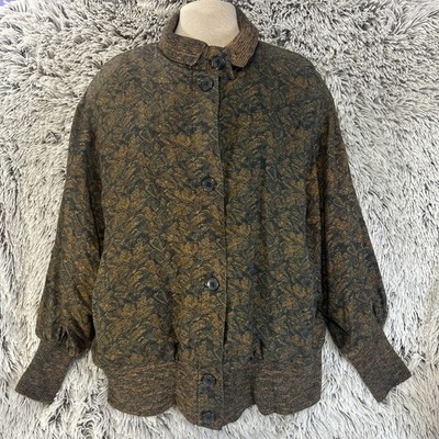 Vintage Linda Allard Ellen Tracy 90 s Silk Brown Floral Bomber Jacket Neutral M