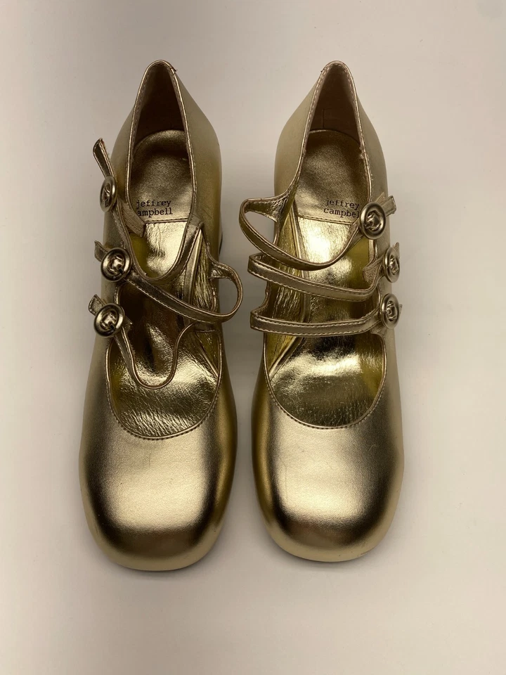 Zapatos de salón Jeffrey Campbell para mujer dorados Tierz Mary Jane talla 9,5 Foto 2 de 4