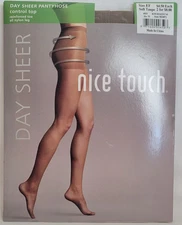 Day Sheer Pantyhose Control Top Nylons Size EF Soft Taupe Reinforced Toe Sears