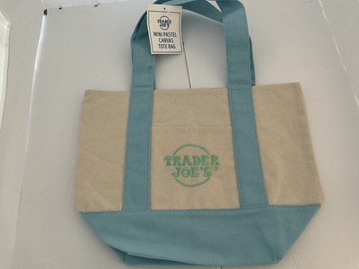 Trader Joe's Mini Canvas Tote Bag Blue Pastel 