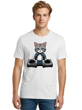 Dj-Cat-7 Mens Graphic Tee, 100% Cotton, Casual Summer Wear