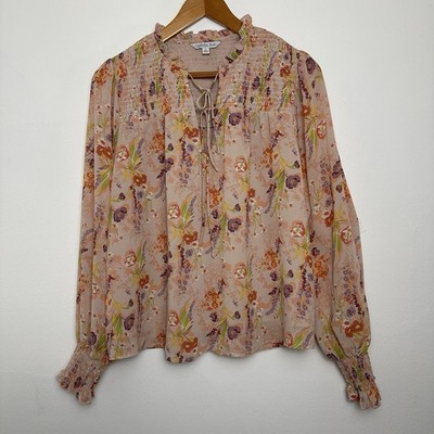 Ophelia Roe Womens Blouse Top Floral Smocked Boho Bloomcore Artsy Fairy Large