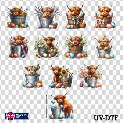 12 Ostern Hochland Kuh UV DTF Tasse Aufkleber Zum Selbermachen Libbey Glas Aufkleber Mix eas52