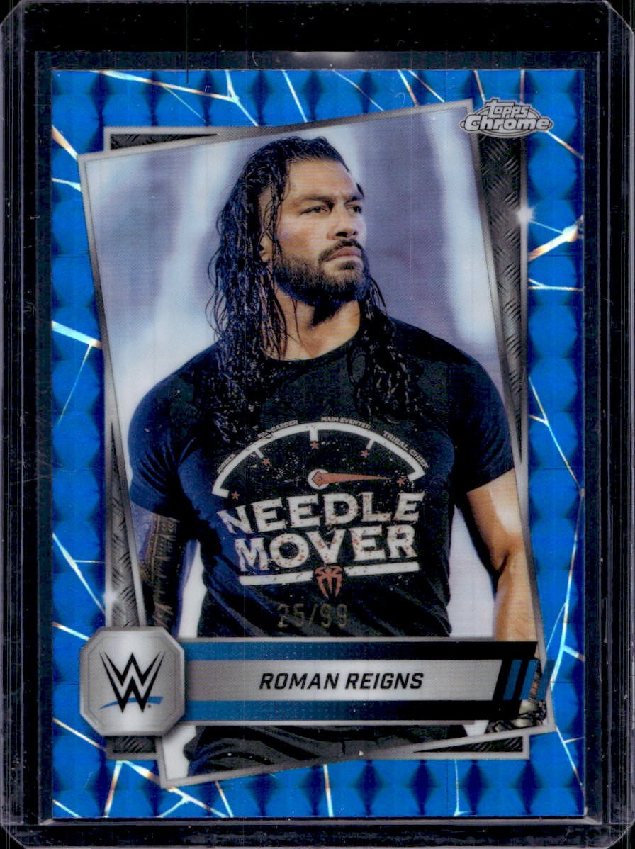 Roman Reigns 2025 Topps Chrome WWE #3 Blue Geometric Refractor /99