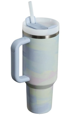 #ad Stanley Insulated Tumbler 40 oz Light Blue Abstract Handle Straw $24.99