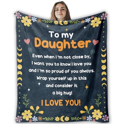 to My Daughter Blanket, Daughters Birthday Gifts from Mom Dad, Navy Blue Flor...