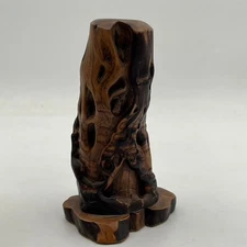Vintage Mid Century MCM Walnut Burl Wood Candle Stick Base 6" 1970s Mod