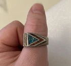 Vtg. Sterling Silver Ring Turquoise & Coral Chip Inlay Size 12?