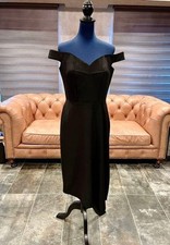 New Alexander McQueen Off-Shoulder Midi Dress Wool Blend Black 46 Italy