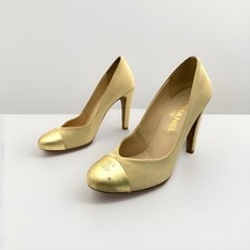 Chanel CC Logo Cap Toe Beige Leather Heel Size EU 38.5 US 8