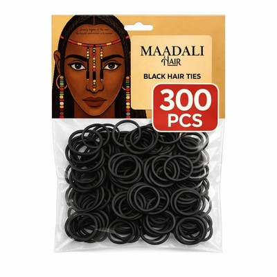300 Black Hair Ties - Small Strong Rubber Bands for Thick, Curly & Afro Hair, Br