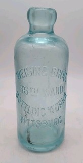 Aqua Weising Bros Hutch Hutchinson Bottle Pittsburg PA Allegheny County
