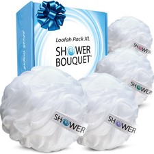 Loofah Soft-White-Cloud XL Bath-Sponge 4-Pack // Extra Large 75g Mesh Loofa L...
