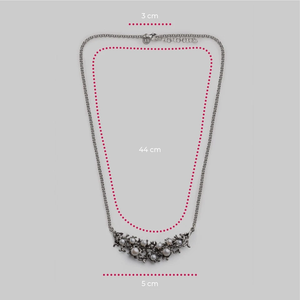 Collana 925 placcato rutenio con perle freshwater sferiche - Immagine 3 di 3