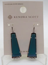 Kendra Scott SILVER Serena Drop Earrings w/ Aqua Fluorescent Blue Stone NWT
