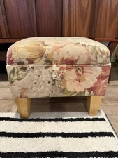 MCM Floral Sewing Bench Foot Stool Storage Compartment Ottoman W/ Tray Organizer