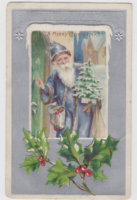 Santa Blue Robe Santa Blue Robe Toys Silver Framed Christmas Postcard | eBay