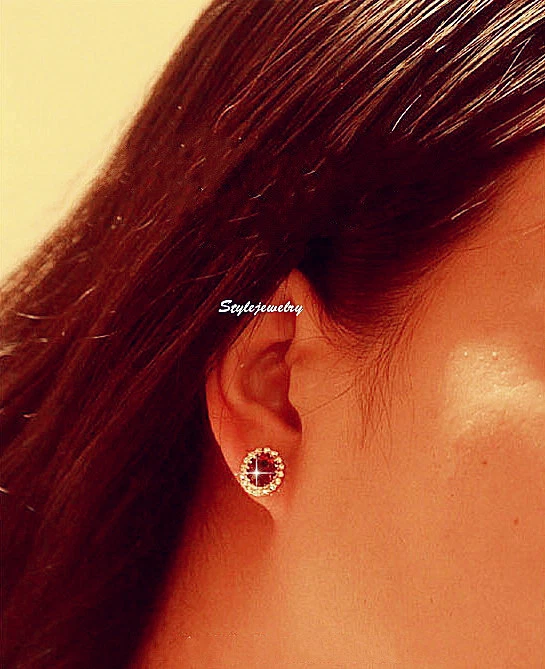 Rose Gold Filled Amethyst Purple Stud Earring Made With Swarovski Crystal IE46 Foto 4 de 4