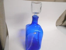 Vintage Blenko Cobalt Blue Glass Decanter Bottle Large pinched square