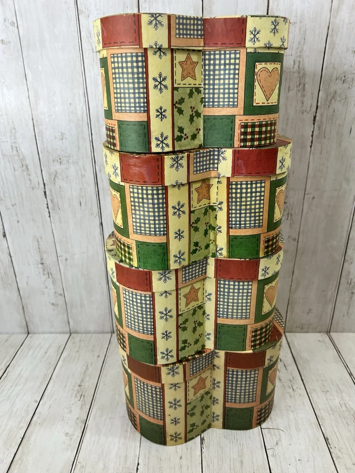 Patchwork Heart Shaped Nesting Box Primitive Christmas 5 Valerie Parr Hill - Image 4 of 4