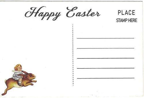 Antigua postal de Pascua RETRO NUEVA REIMPRESIÓN conejito blanco conejo sombrero negro - Imagen 2 de 2