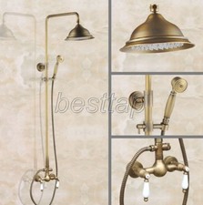 Antique Brass Wall Mounted Bathroom Rain Shower Head Faucet Set Mixer Tap san111