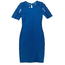 WOW Couture Crochet Mini Dress Small Teal Blue Stretch Bodycon Gold Label New
