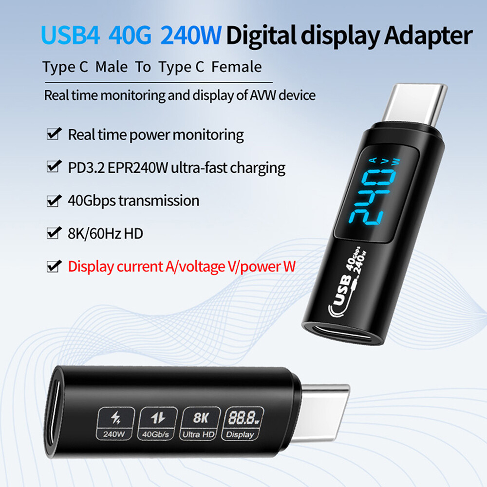 240W USB4 Type-C Adapter with Digital LED Display & 40Gbps OTG for Laptop