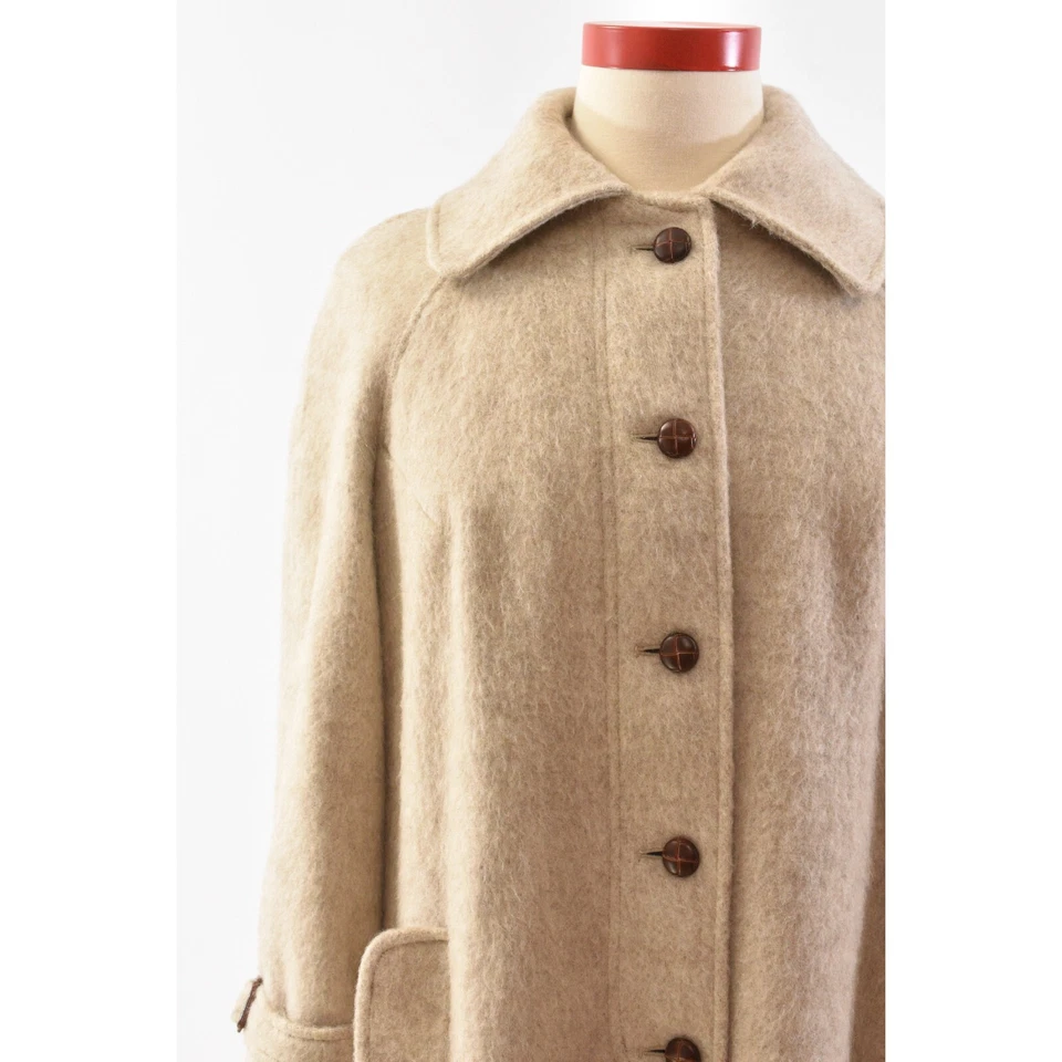 Abrigo largo peludo beige avena vintage años 70 L reforzado línea A abrigos para mujer Foto 2 de 4