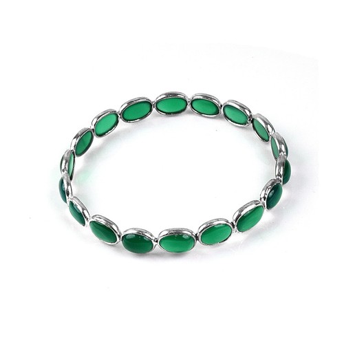 Dainty Oval Green Onyx Gemstone Handmade Bezel Tennis Bracelet Fashion Jewelry - Picture 13 of 16