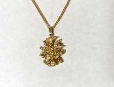 Gold Plated Pendant Charm-24" Chain Necklace - DOUBLE ORCHID FLOWER charm