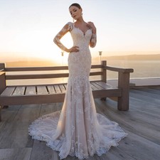 Elegant Wedding Dress Lace Sweetheart Long Sleeves Mermaid Bridal Gowns Custom