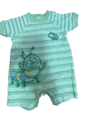 Caterpillar Graphic Print Romper Jumpsuit Green striped Infant Sz 0-3 months