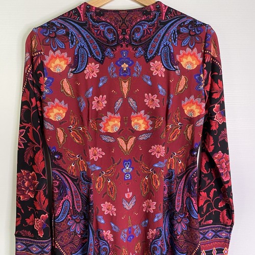 Hale Bob Dress Women S Pink Blue Floral Paisley Long Sleeve Short Shift Boho - Picture 18 of 18