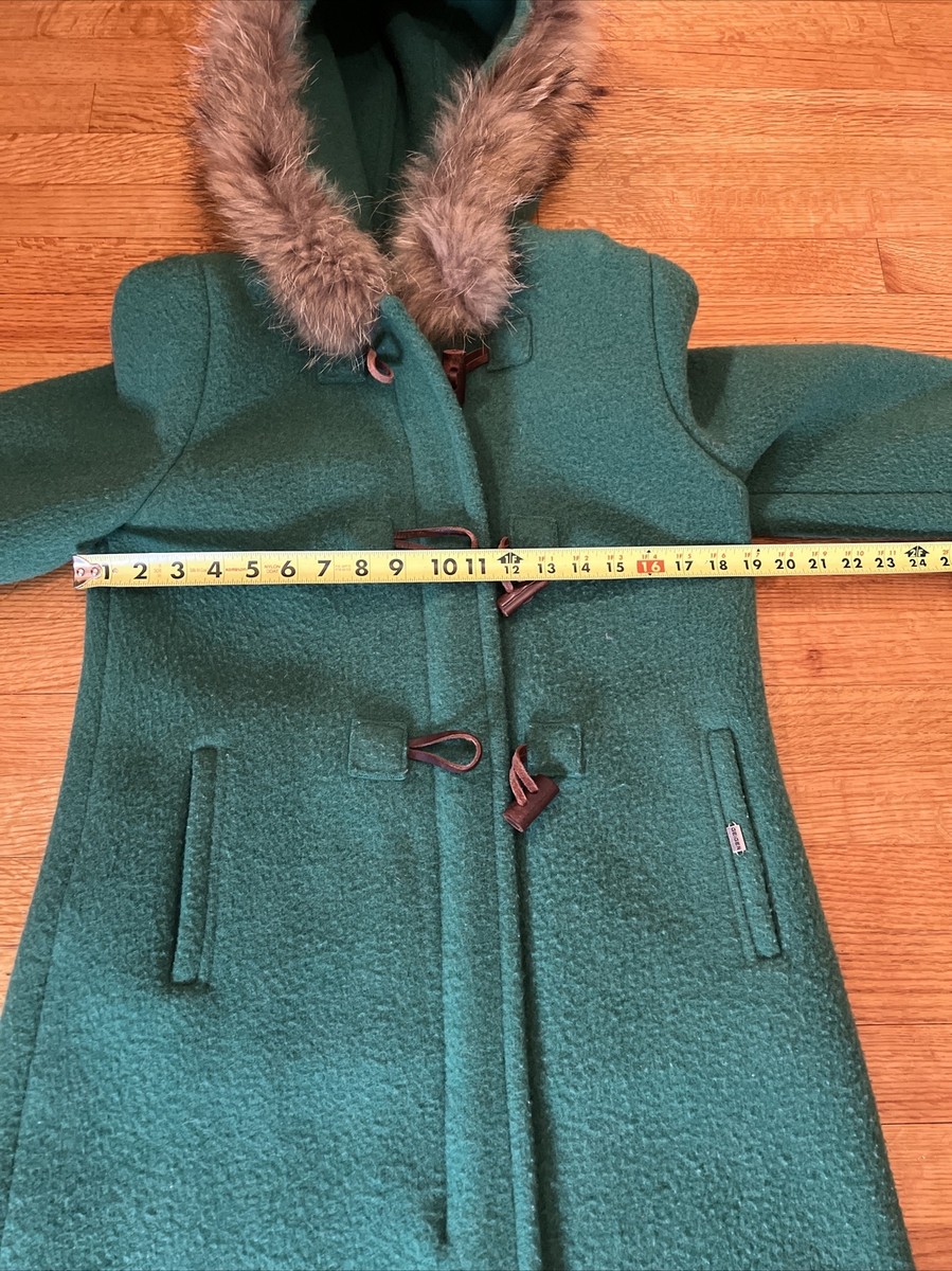 GEIGER Austria Vtg Green Boiled Wool Fur Hood Toggle Button  display picture 1