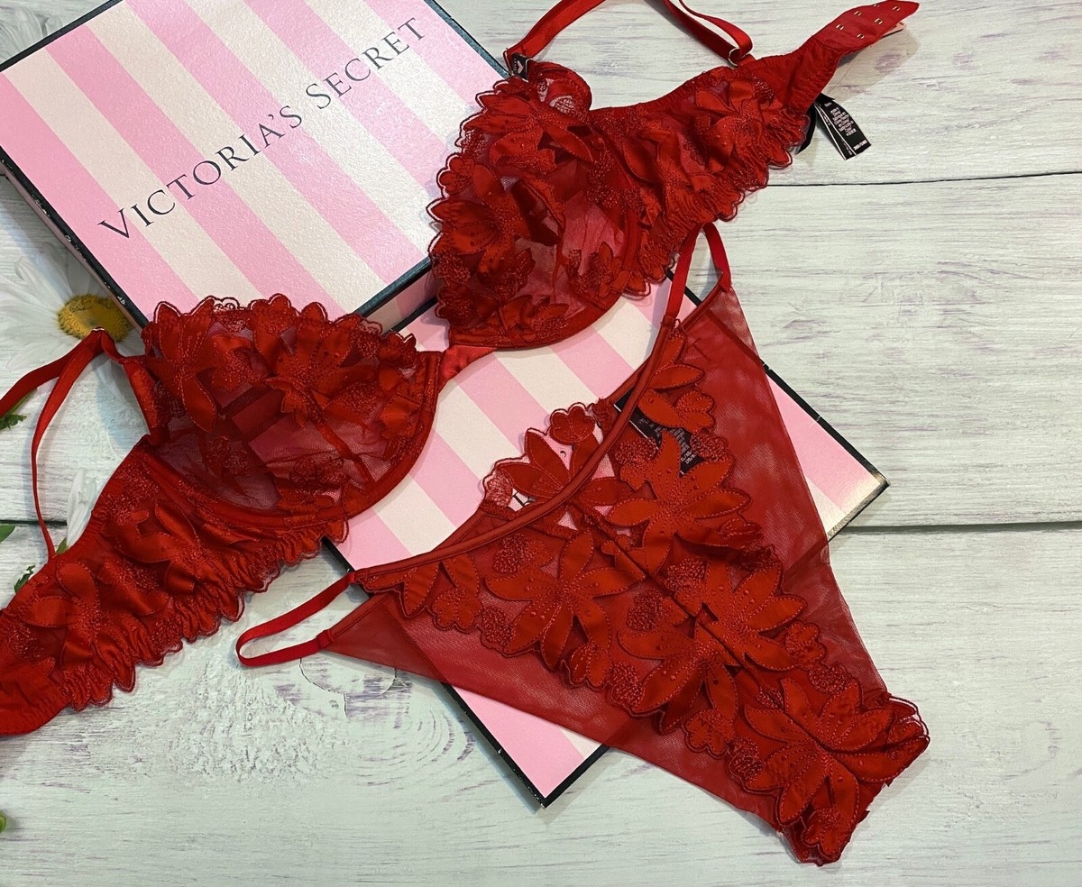 Victoria's Secret LUXE Unlined Appliqué Embroidered Demi Brazilian