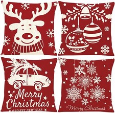 Christmas Holiday Pillow Covers Set of 4 Festive Decor 18" X 18" Tis The Season